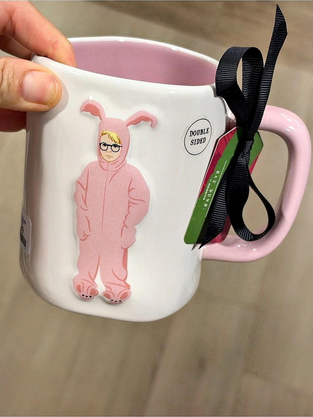 Rae Dunn A Christmas Story Ralphie Bunny Suit Mug Pink & White